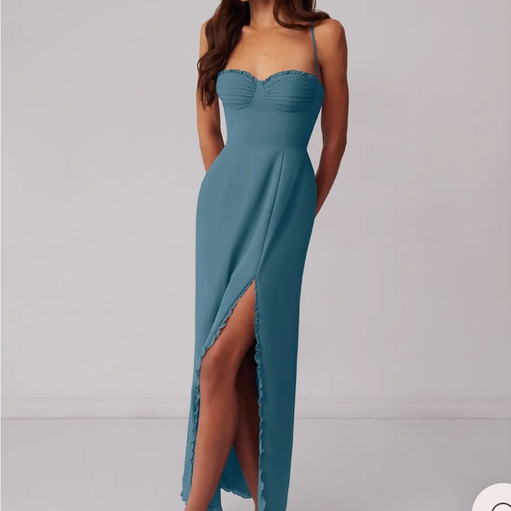 Azazie Teal Maxi Dress with Slit